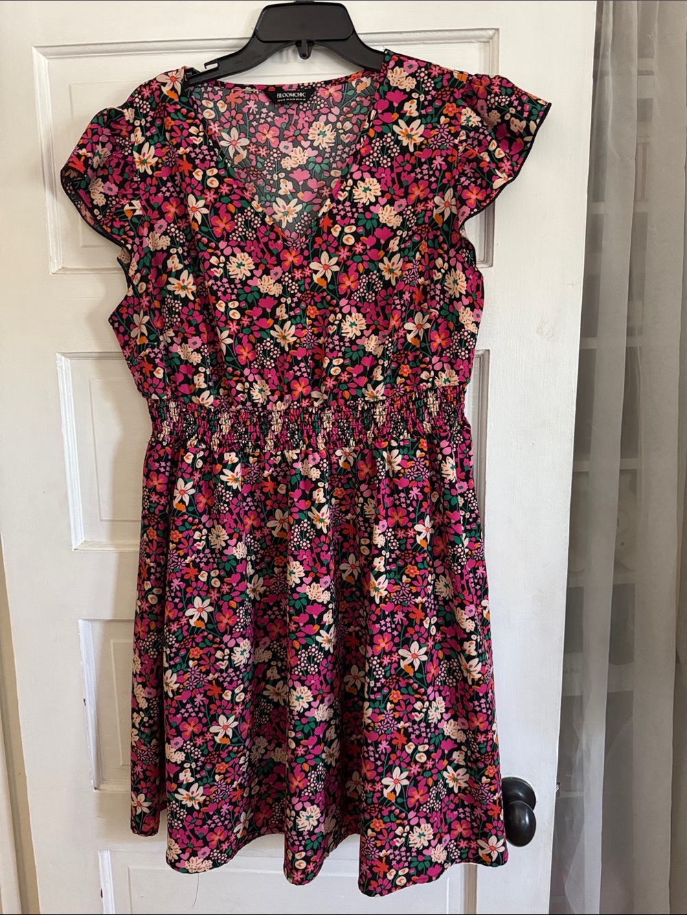 BloomChic Black & Pink Floral Smocked Waist Dress 14/16